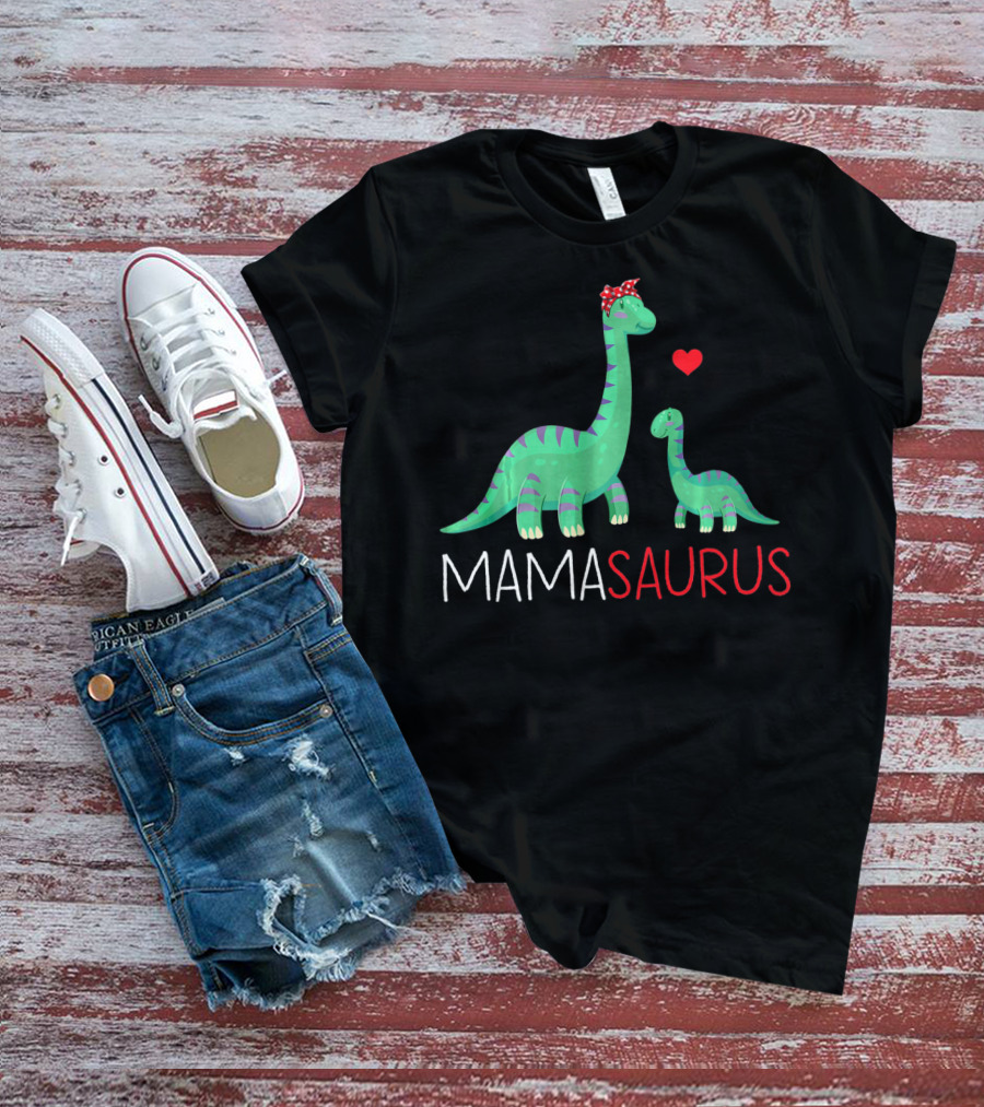 Mamasaurus Rex Mama Saurus Dinosaurs With Heart And Bow T-Shirt