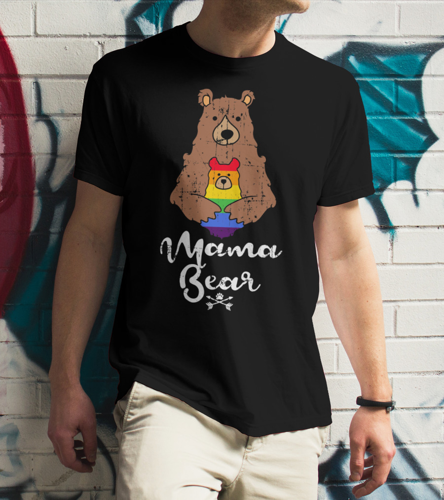 Mama Bear Proud Gay Lesbian Love Pride Bear With Rainbow Colors T-Shirt