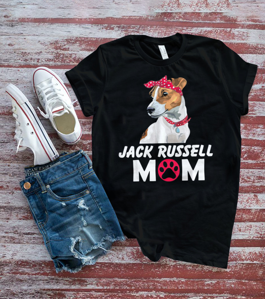 Jack Russell Mom With Bandana And Paw Prints T-Shirt