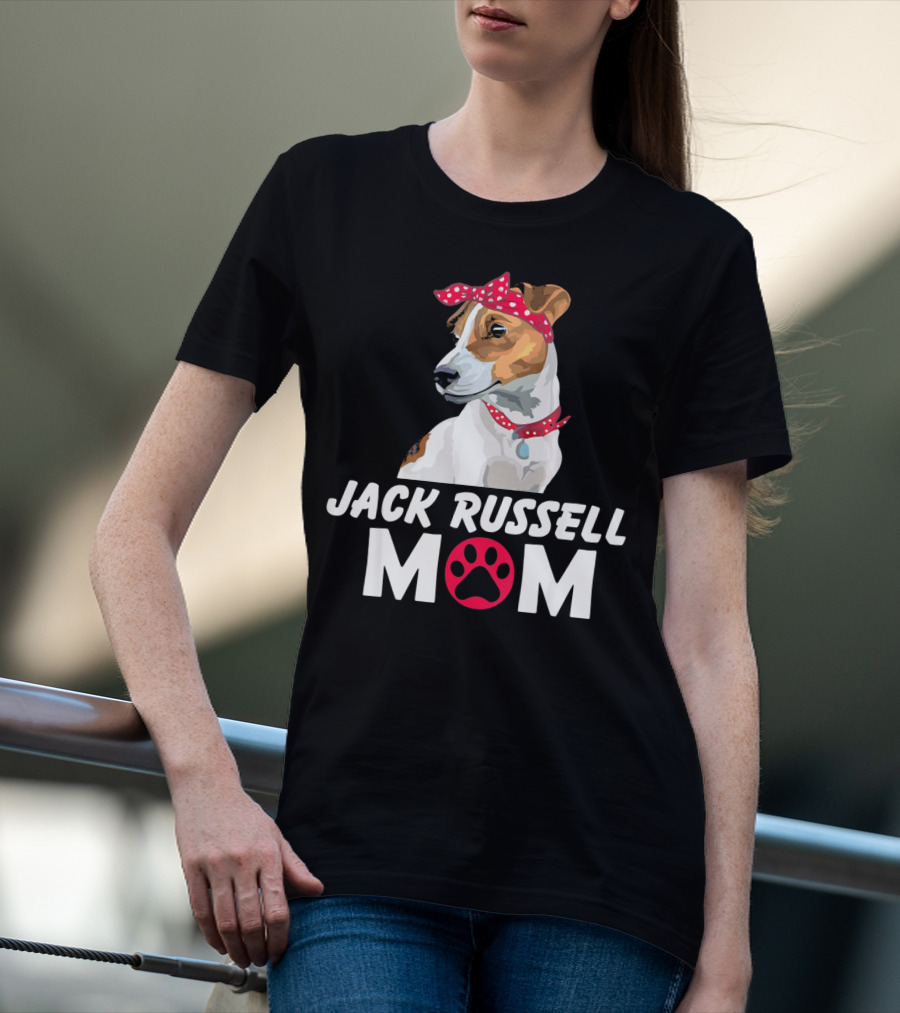 Jack Russell Mom With Bandana And Paw Prints T-Shirt