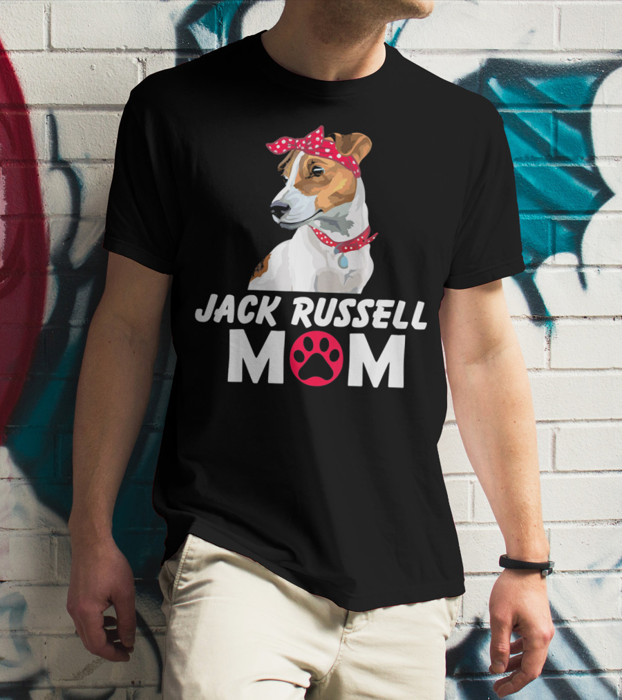 Jack Russell Mom With Bandana And Paw Prints T-Shirt