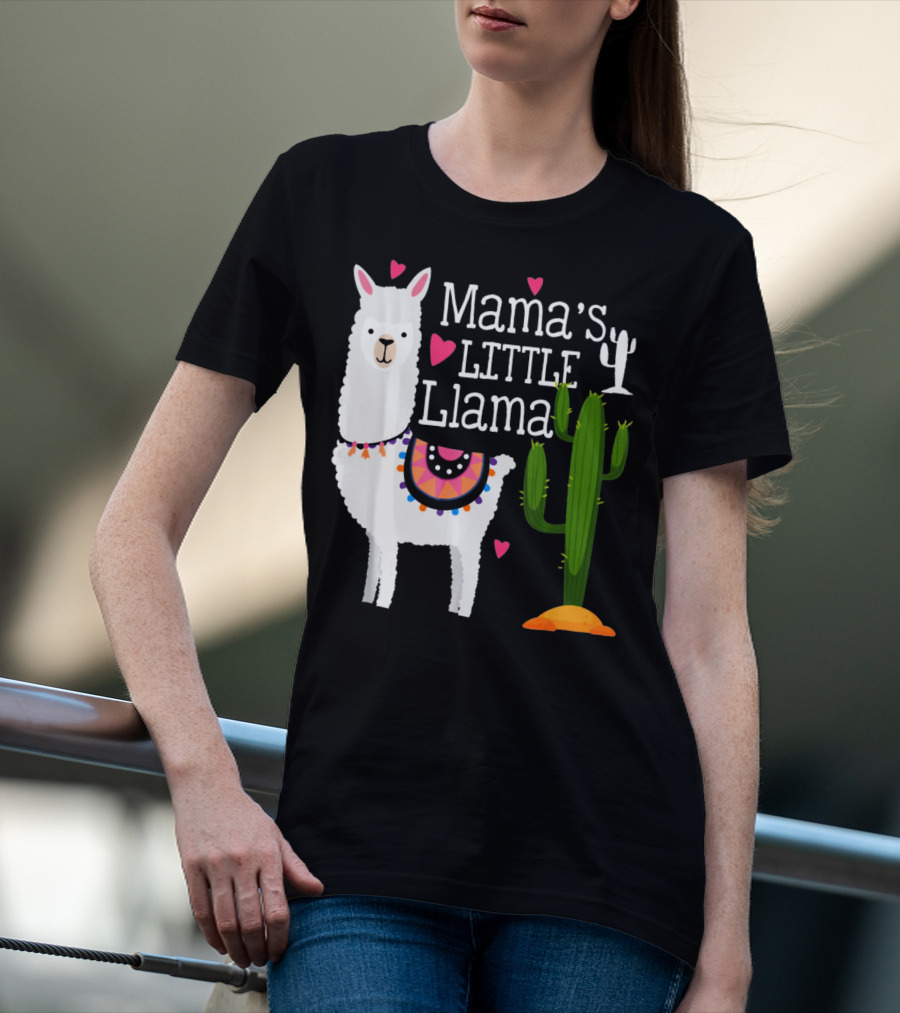 Mama's Little Llama Cute Heart Cactus T-Shirt