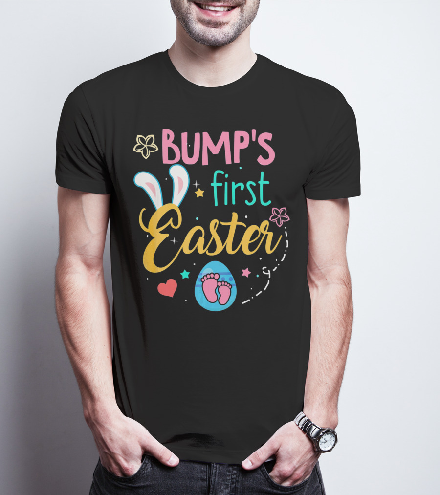 Bump's First Easter New Baby Mother Pregn Bunny Ears Hearts Flowers T-Shirt