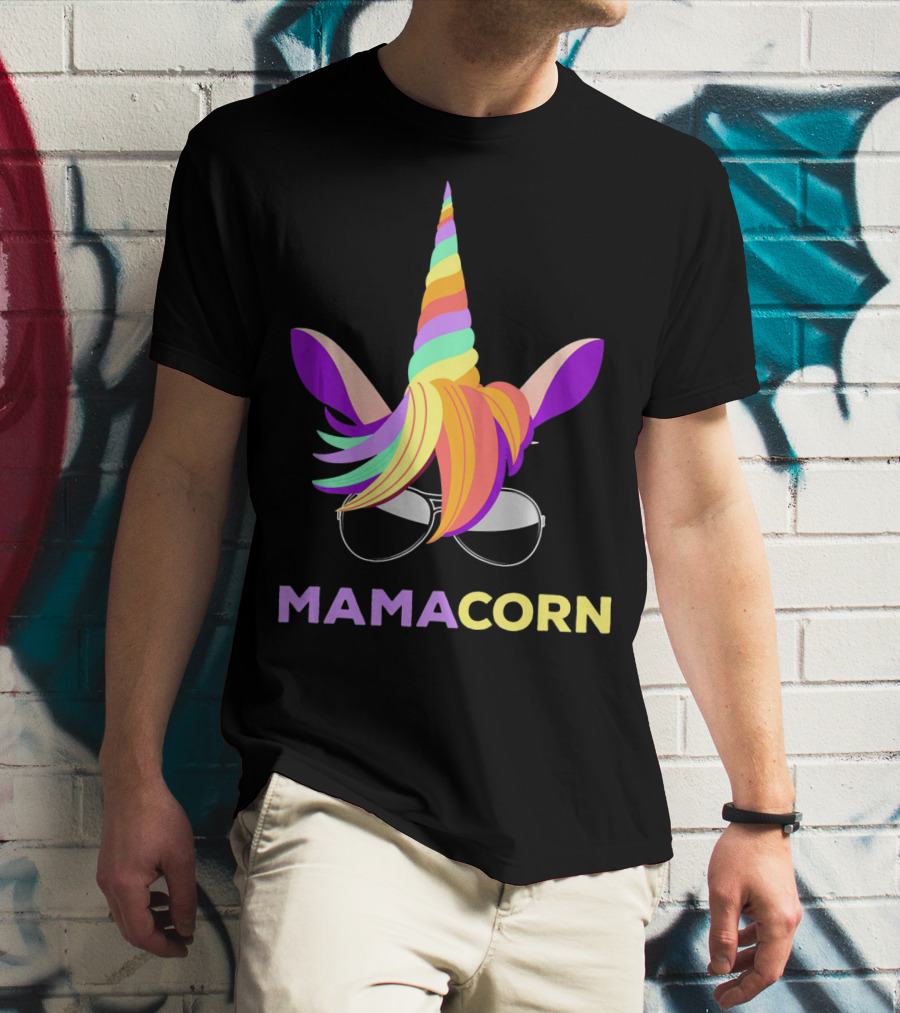 Mamacorn Unicorn Mom With Sunglasses Rainbow Horn T-Shirt