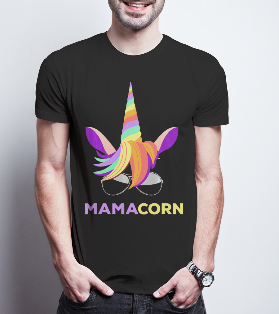 Mamacorn Unicorn Mom With Sunglasses Rainbow Horn T-Shirt