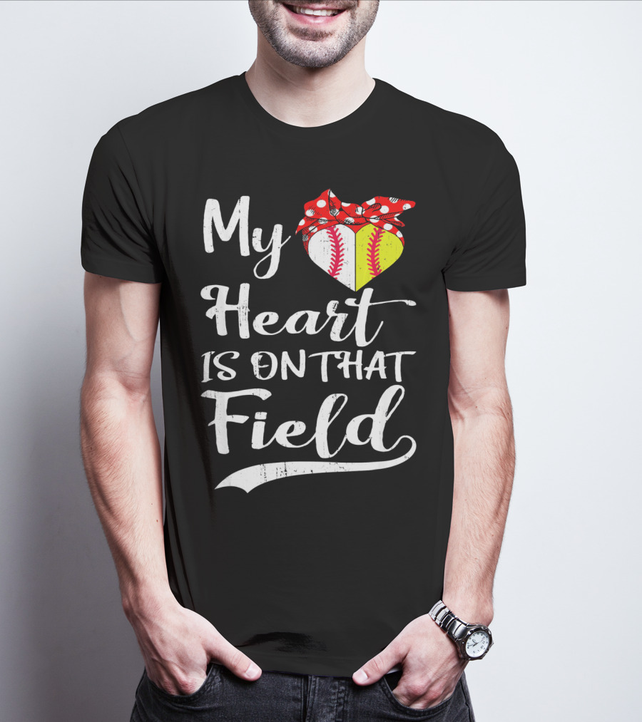 My Heart Is On That Field Baseball With Bandana Heart T-Shirt