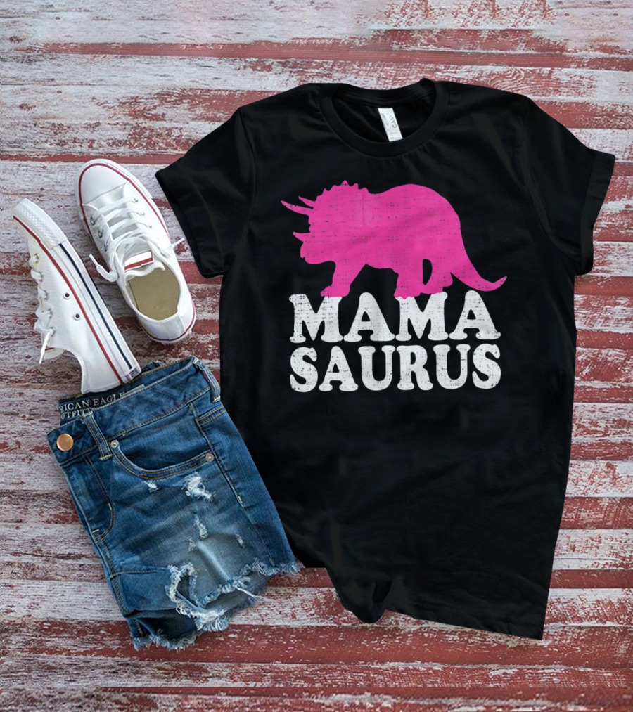 MAMASAURUS Pink Triceratops T-Shirt
