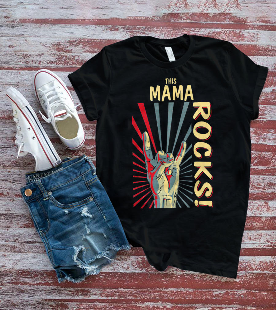 This Mama Rocks Vintage Retro Hand Gesture Concert T-Shirt