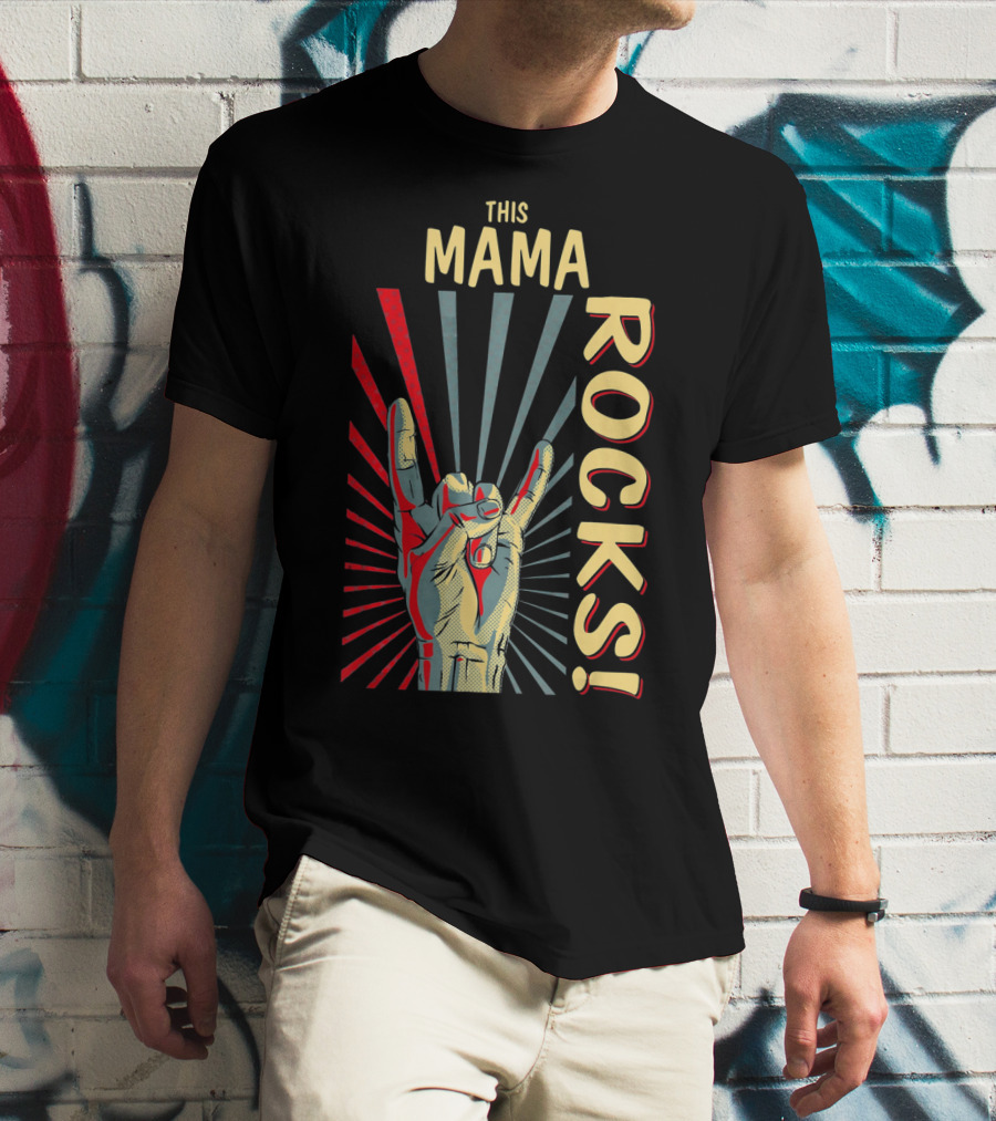 This Mama Rocks Vintage Retro Hand Gesture Concert T-Shirt