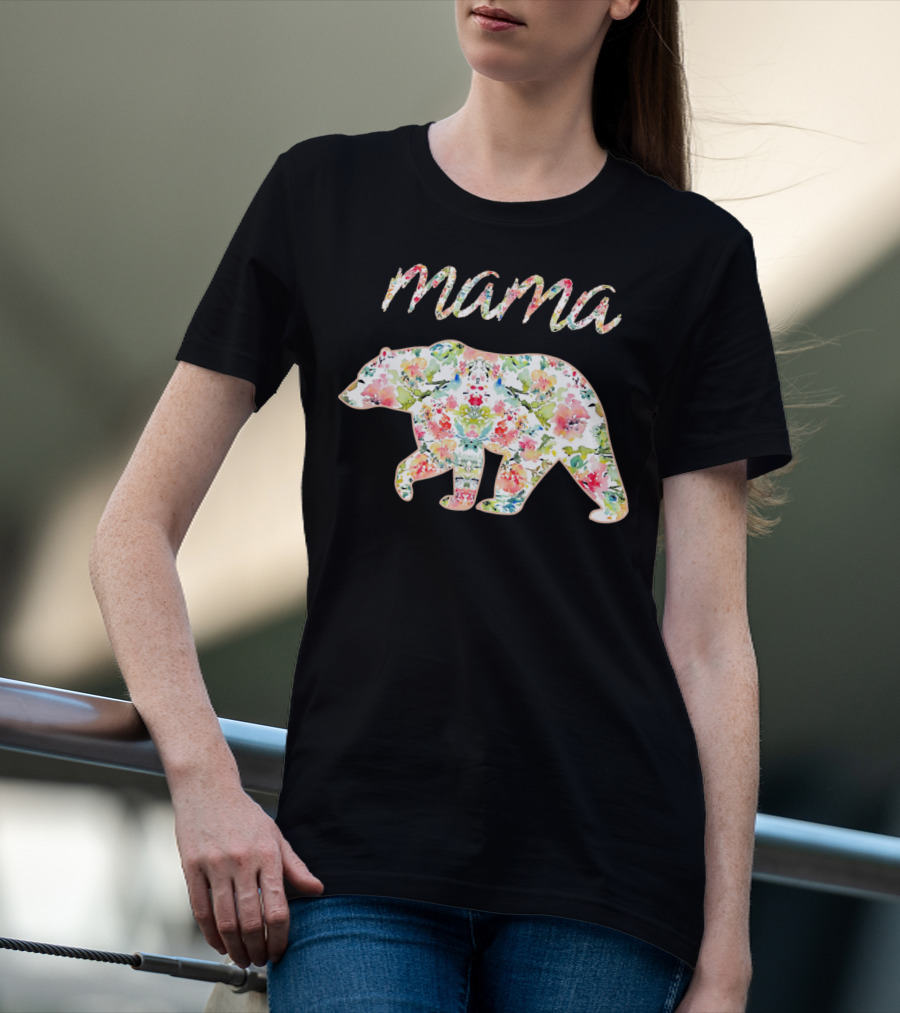 Mama Bear Floral Pattern With Colorful Flowers T-Shirt