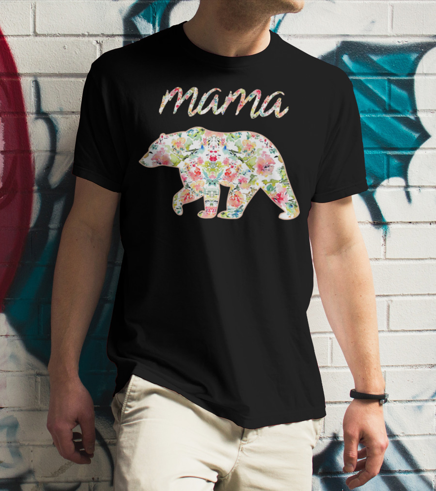 Mama Bear Floral Pattern With Colorful Flowers T-Shirt