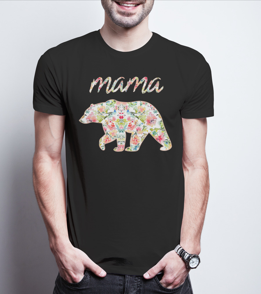Mama Bear Floral Pattern With Colorful Flowers T-Shirt