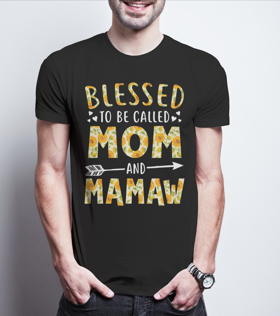 Blessed To Be Called Mom And Mamaw Sunflower Heart Arrow T-Shirt