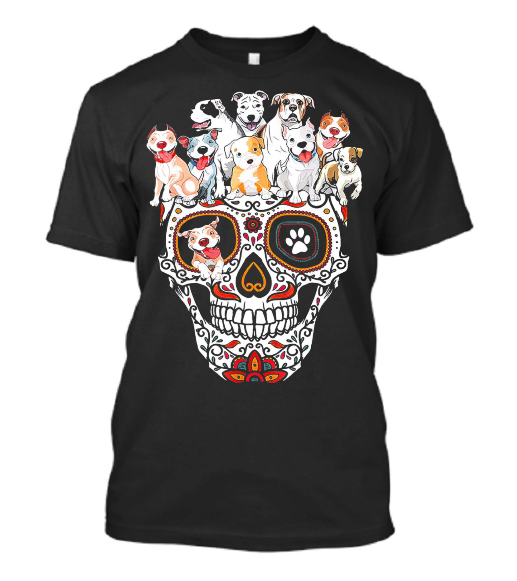 Pitbull Mom Sugar Skull Funny Canine Compilation T-Shirt