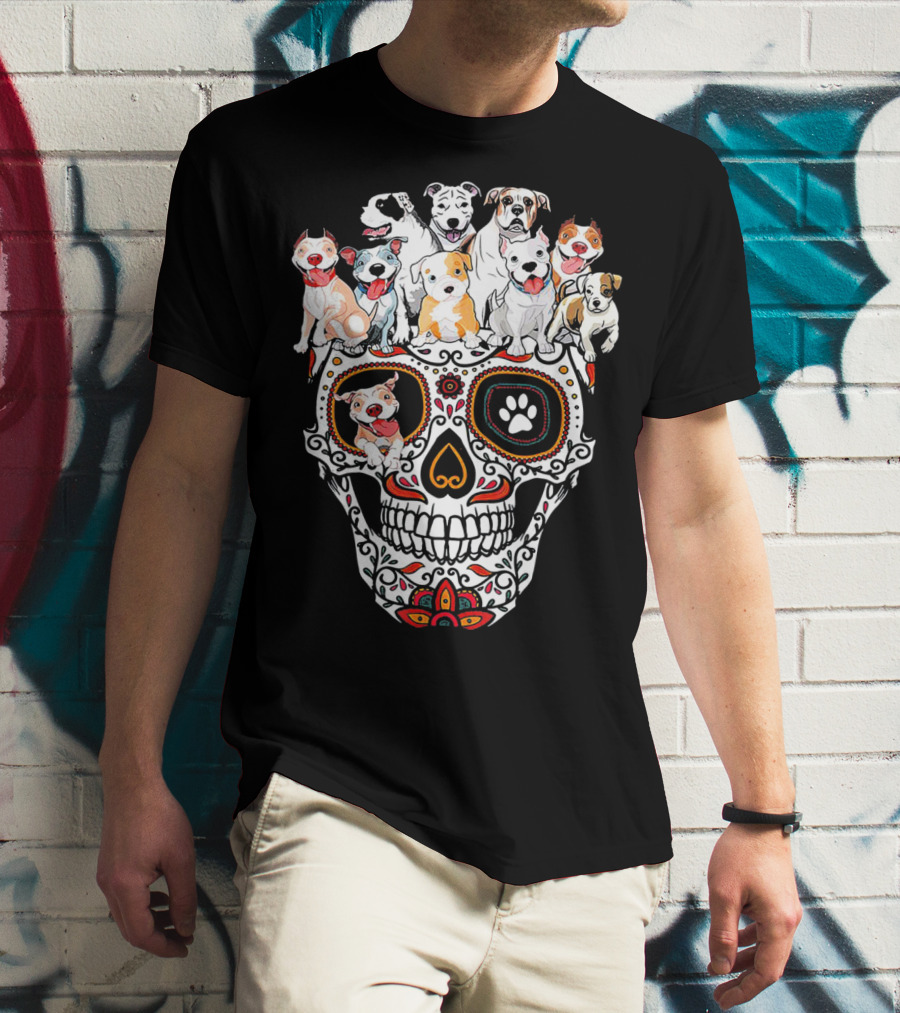 Pitbull Mom Sugar Skull Funny Canine Compilation T-Shirt