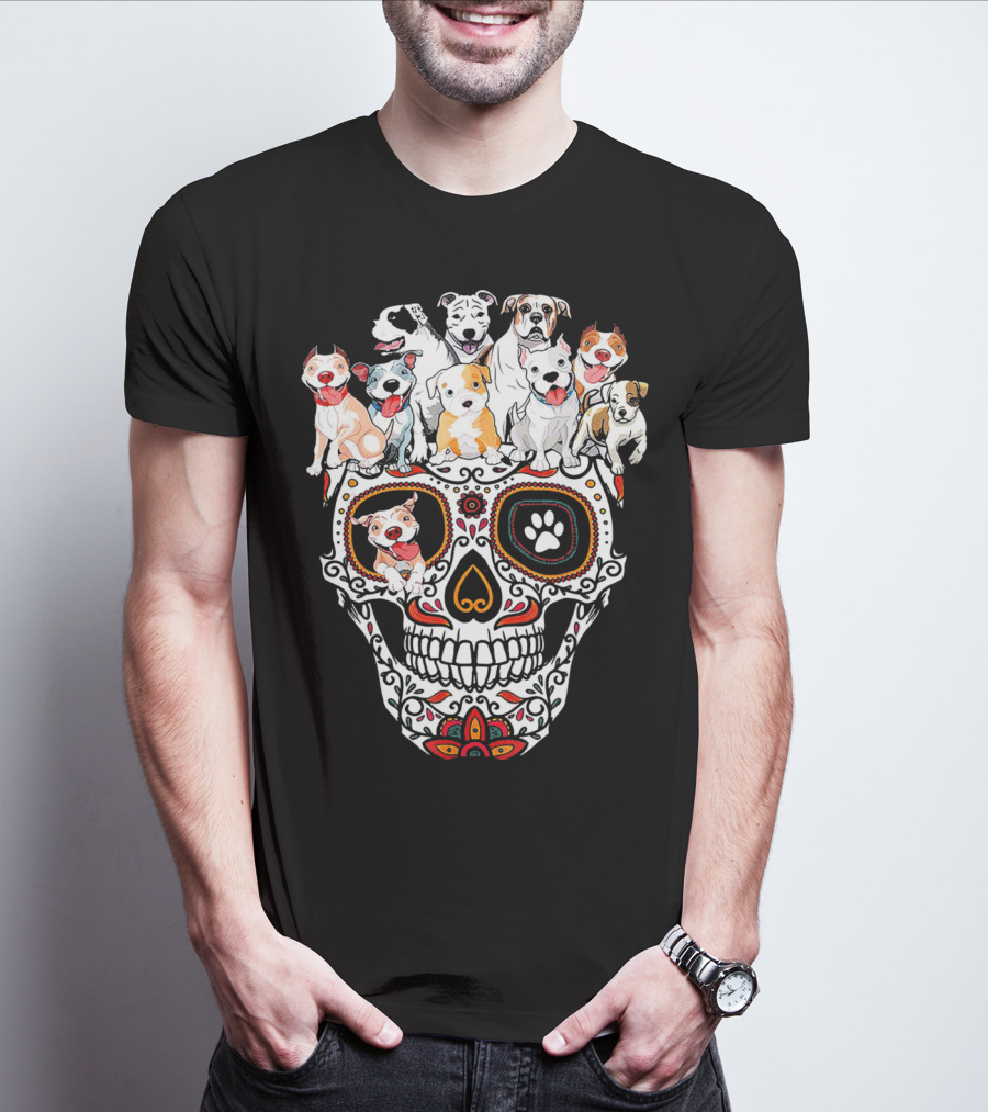 Pitbull Mom Sugar Skull Funny Canine Compilation T-Shirt
