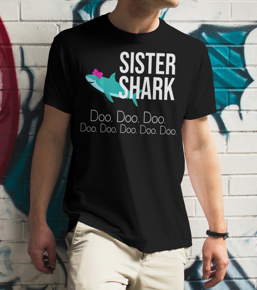 Sister Shark Doo Doo Doo Bow Pink T-Shirt