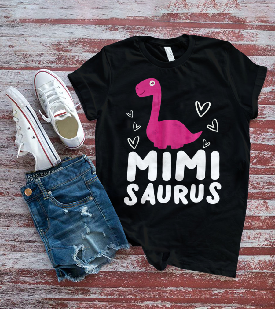 Mimisaurus Rex Mimi Saurus Din Pink Dinosaur With Hearts T-Shirt