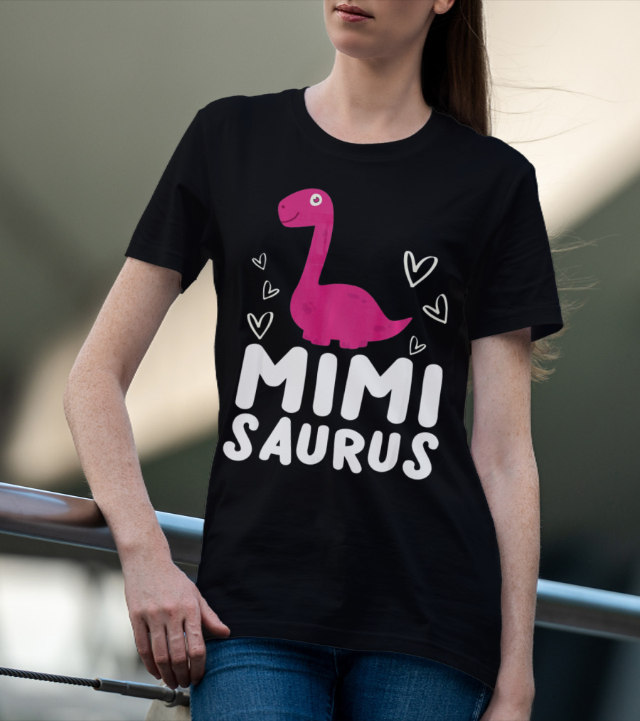 Mimisaurus Rex Mimi Saurus Din Pink Dinosaur With Hearts T-Shirt