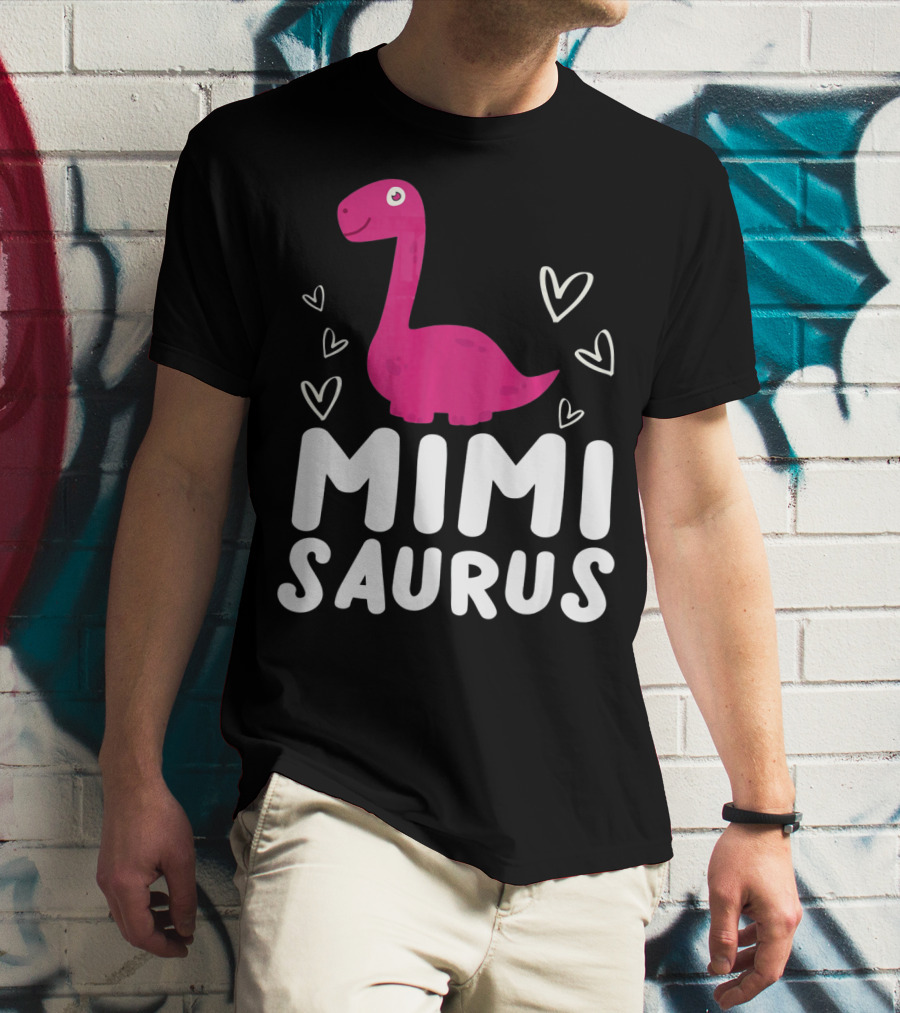 Mimisaurus Rex Mimi Saurus Din Pink Dinosaur With Hearts T-Shirt