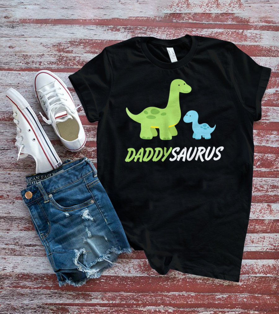 Daddysaurus Cute Sweet Daddy Family With Green Blue Dinosaurs T-Shirt