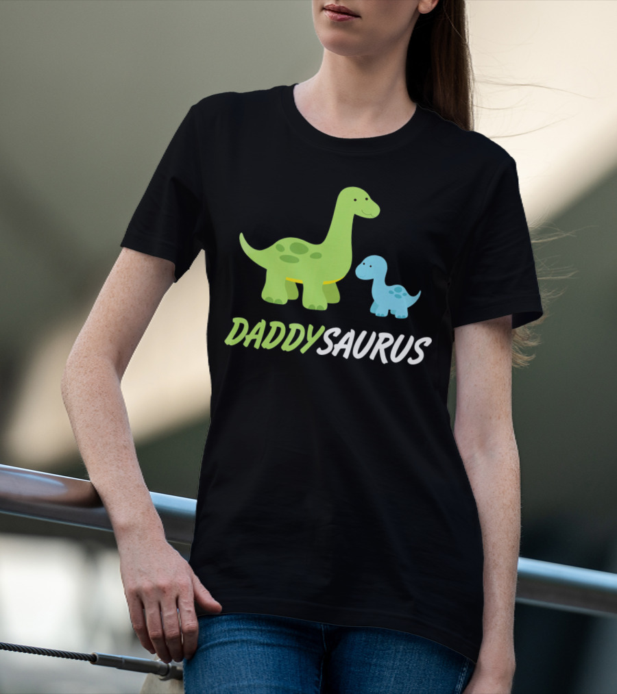 Daddysaurus Cute Sweet Daddy Family With Green Blue Dinosaurs T-Shirt