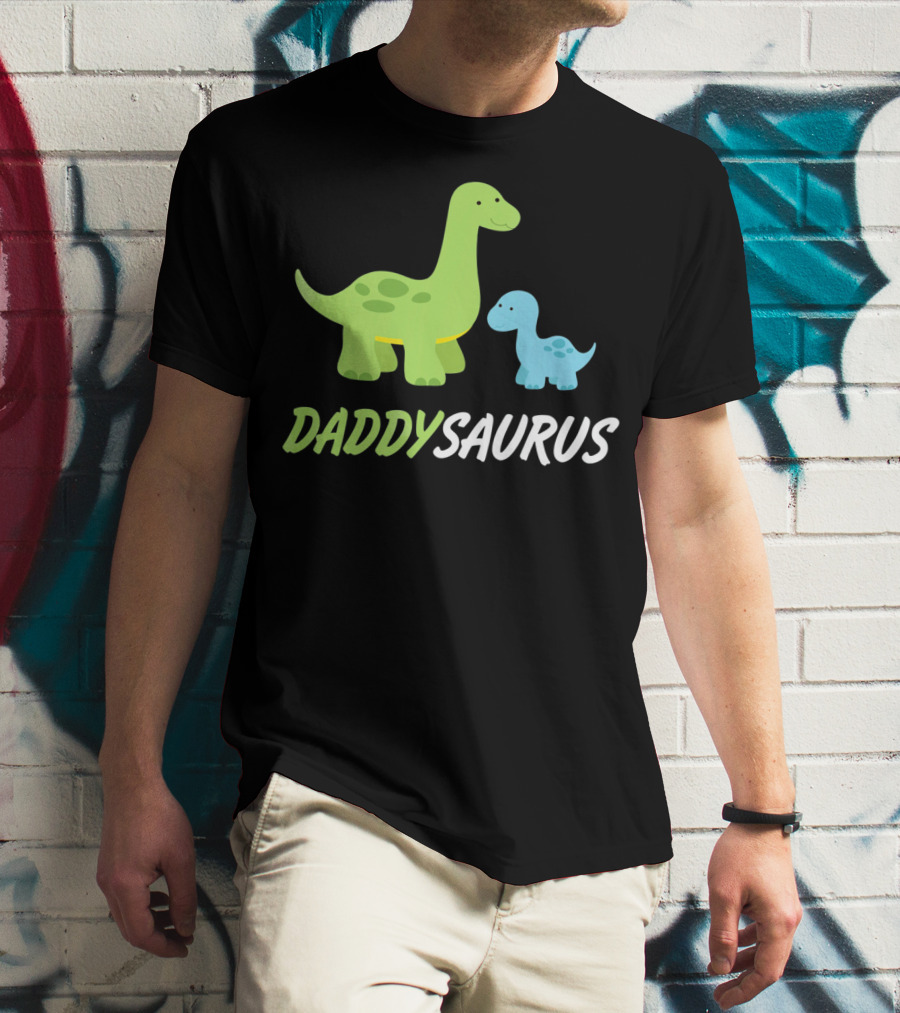 Daddysaurus Cute Sweet Daddy Family With Green Blue Dinosaurs T-Shirt