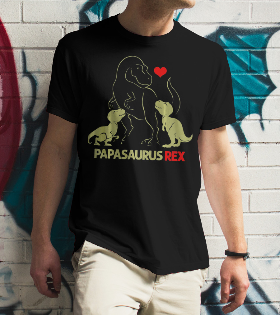 Papasaurus Rex Dinosaur Heart Family Father's Day T-Shirt
