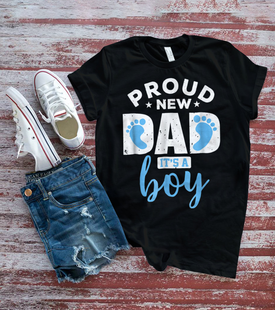 Proud New Dad It's A Boy Blue Footprints T-Shirt