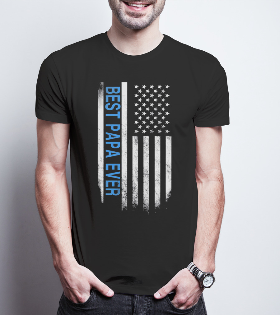 Best Papa Ever Thin Blue Line American Flag USA Flag T-Shirt