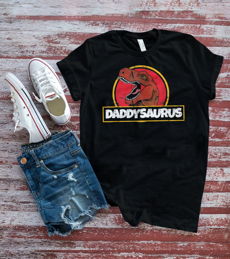 Daddysaurus TRex Dinosaur Fathers Retro Jurassic T-Shirt