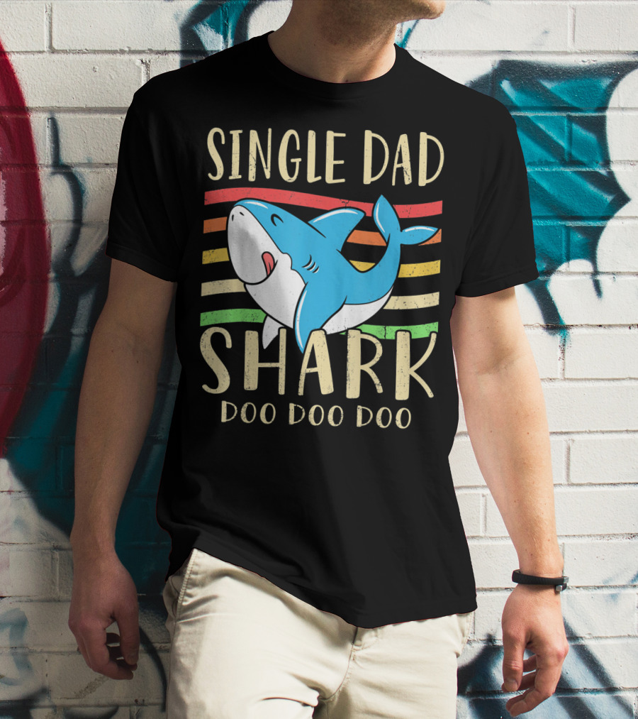 Single Dad Shark Doo Doo Doo Retro Vintage T-Shirt