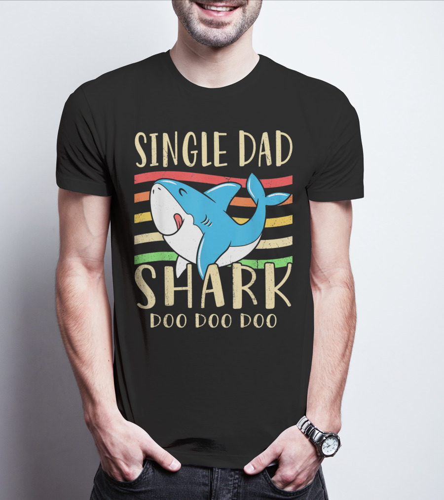 Single Dad Shark Doo Doo Doo Retro Vintage T-Shirt