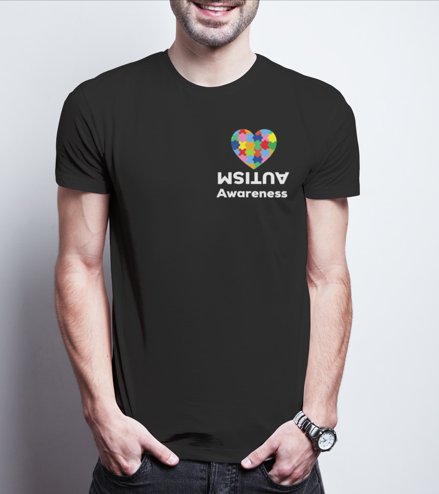 Autism Awareness Love April Heart With Multicolored Puzzle Pieces T-Shirt