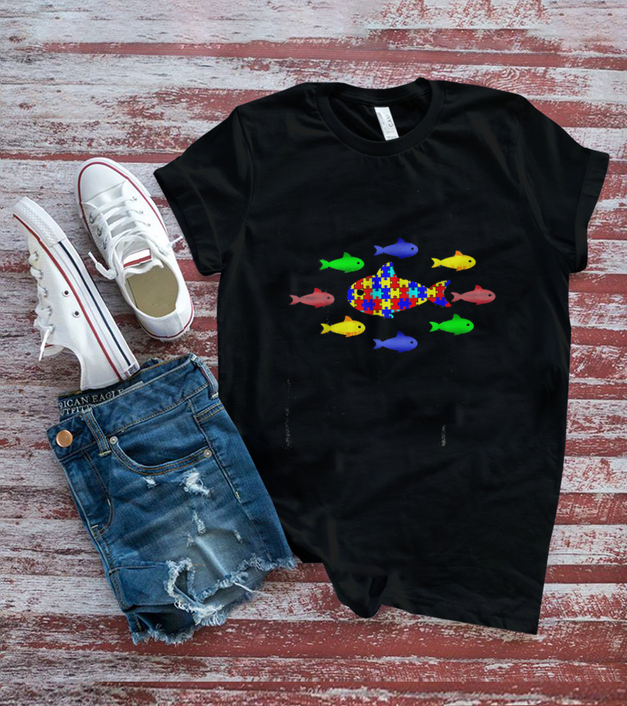 Autism Awareness It's Okay To Be Different Puzzle Piece Fish T-Shirt