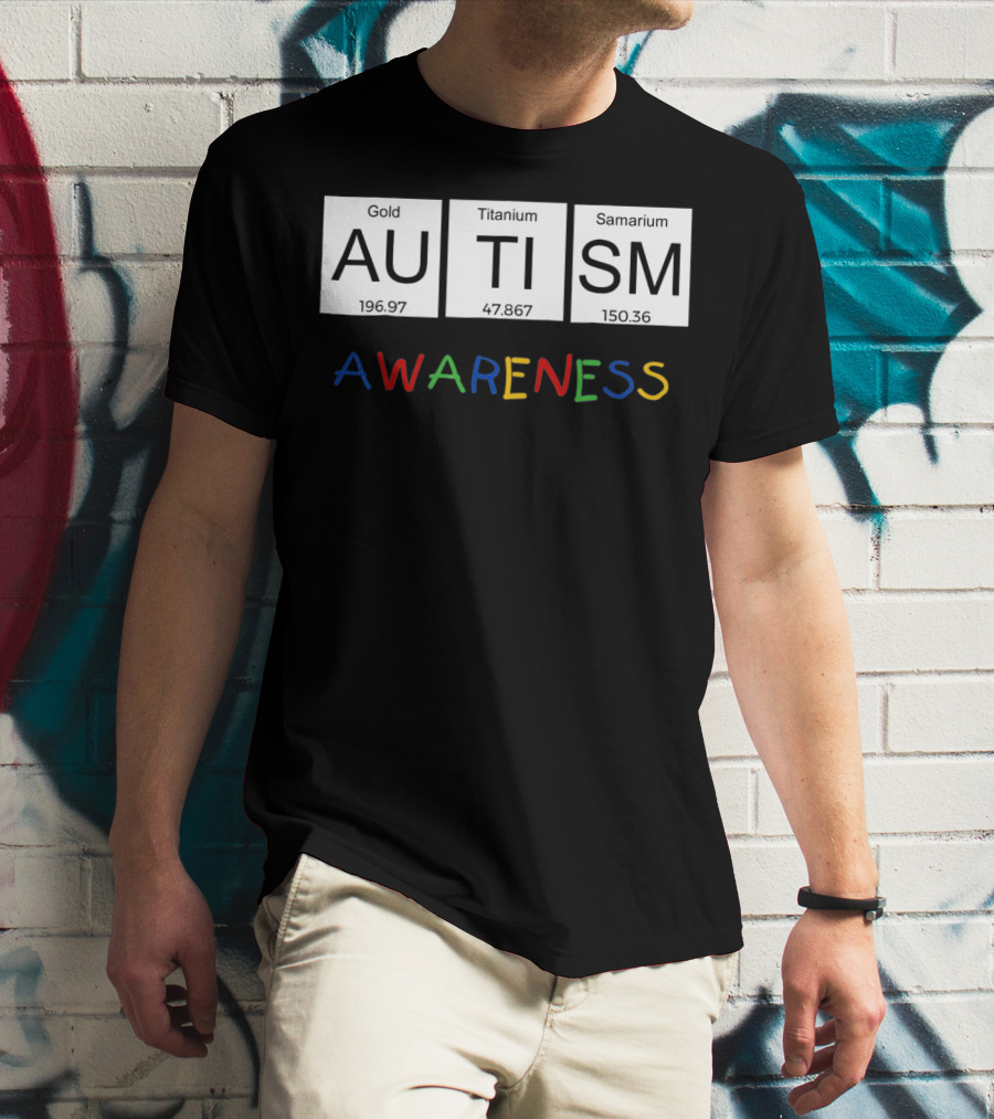 Autism Awareness Gold Titanium Samarium Periodic Table T-Shirt
