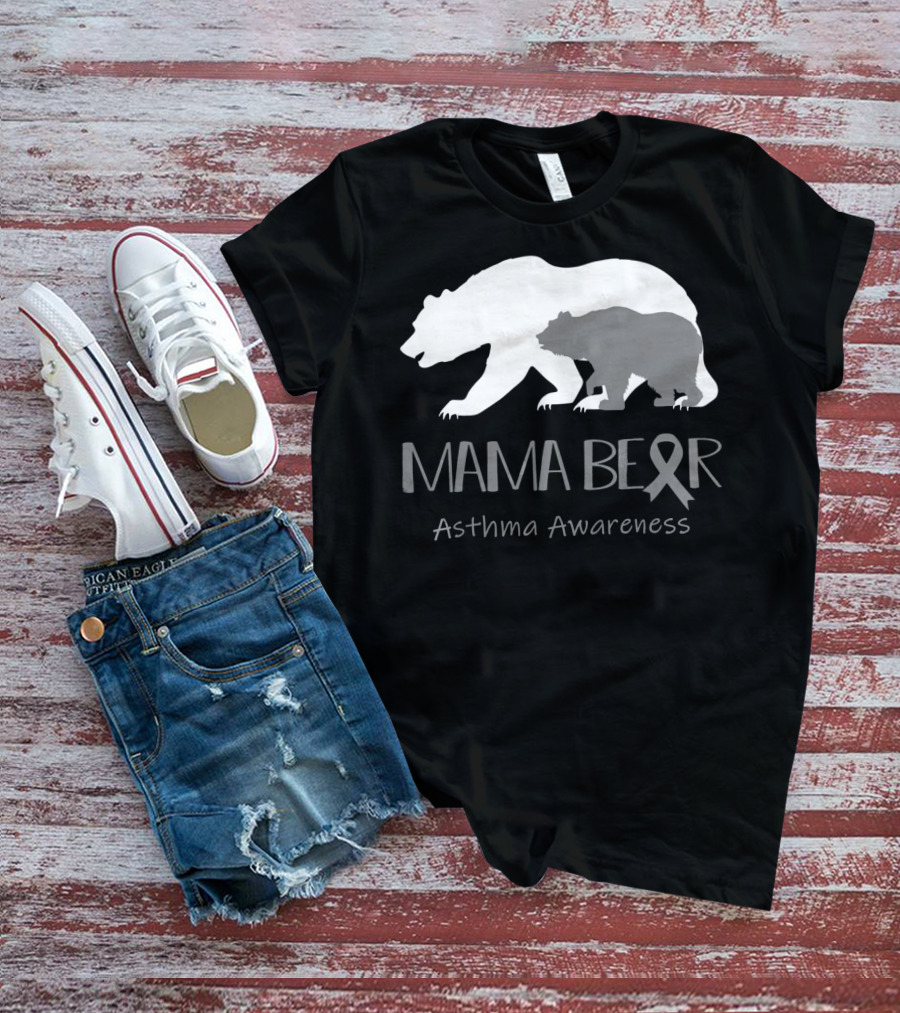 Mama Bear Asthma Awareness Ribbon T-Shirt