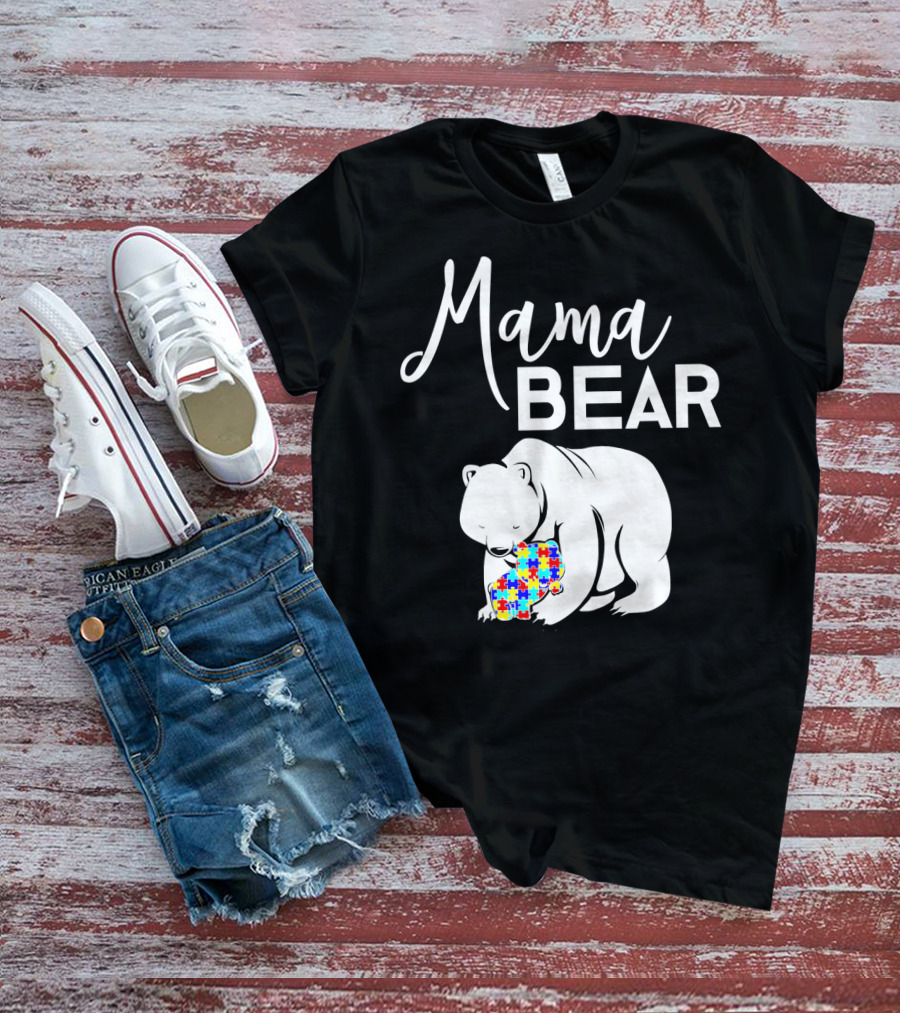 Mama Bear Autism Puzzle Heart T-Shirt