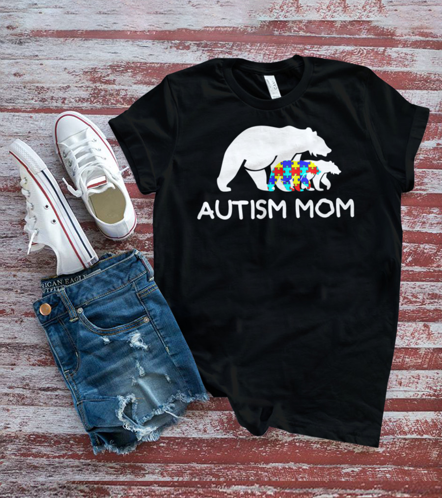 Autism Mom Awareness Mama Bear Puzzle Support T-Shirt