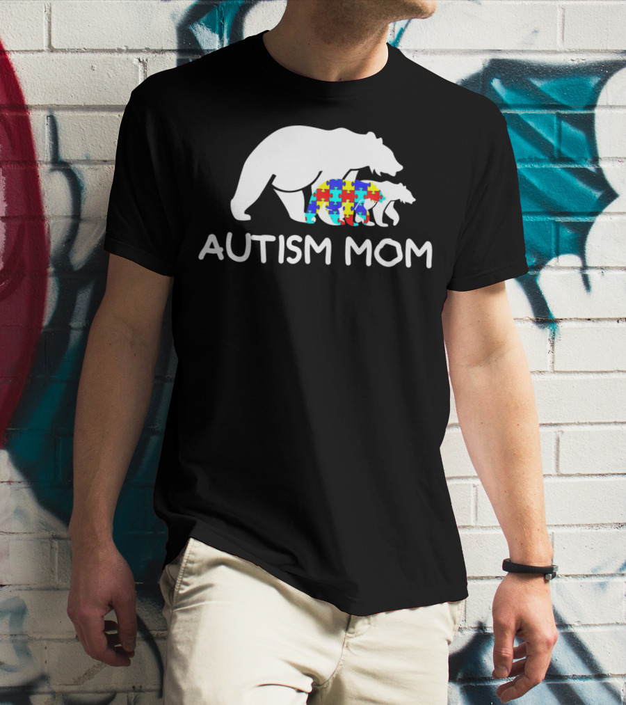 Autism Mom Awareness Mama Bear Puzzle Support T-Shirt