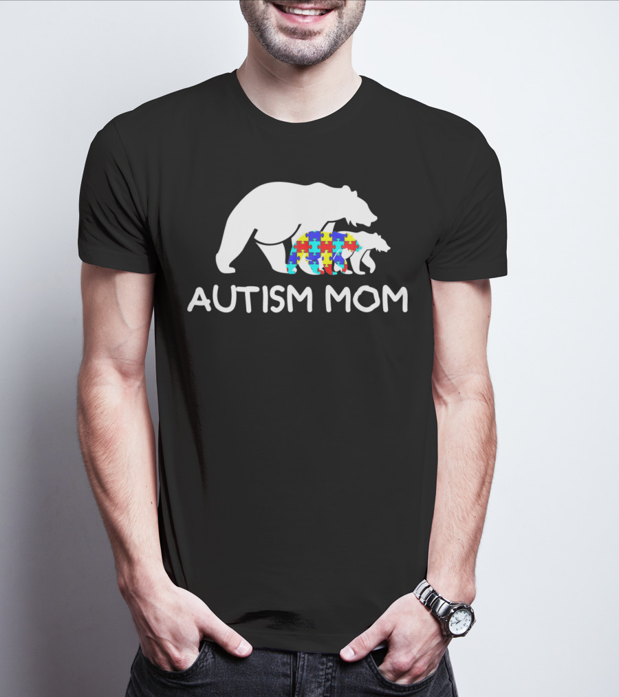 Autism Mom Awareness Mama Bear Puzzle Support T-Shirt