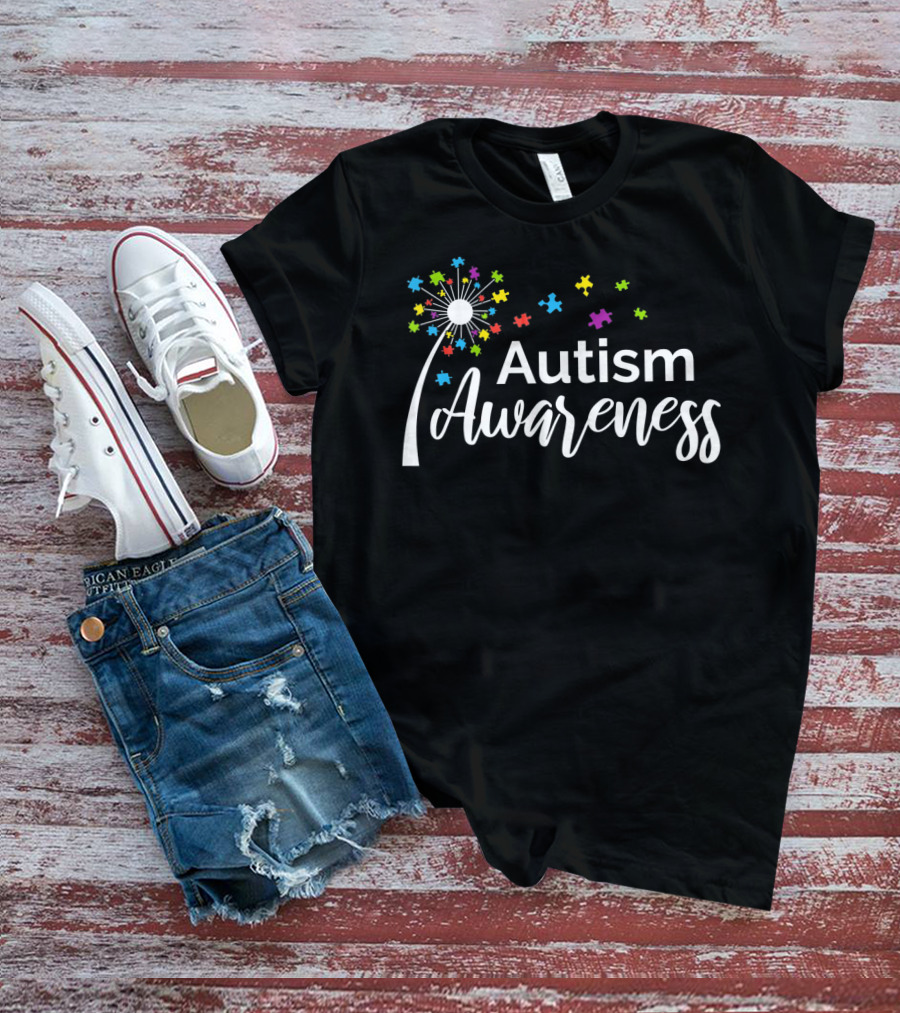 Autism Awareness Dandelion Puzzle Pieces Blossoming Understanding T-Shirt
