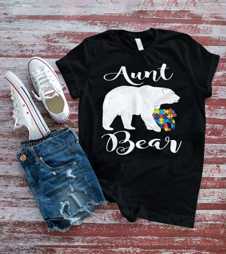 Aunt Bear Autism Puzzle Family Bear T-Shirt