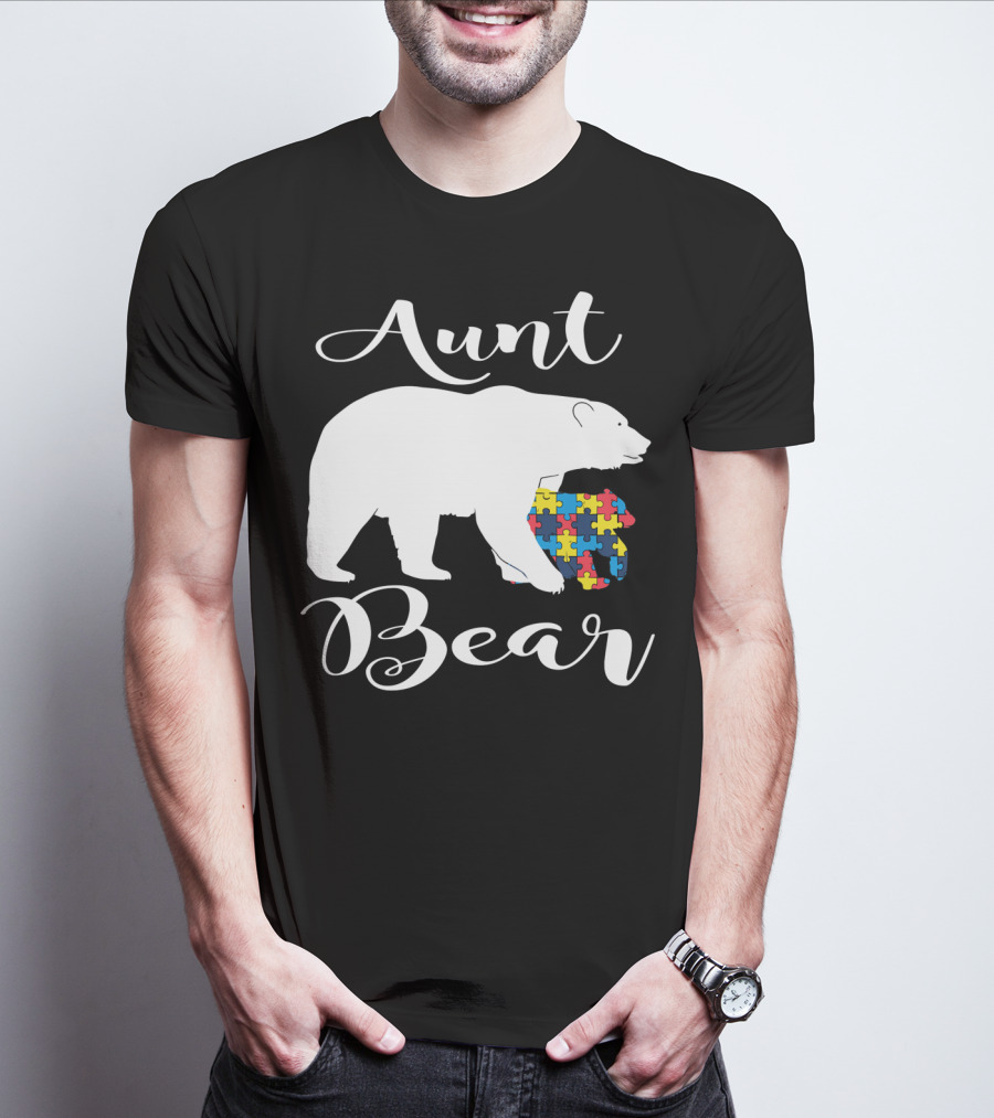 Aunt Bear Autism Puzzle Family Bear T-Shirt