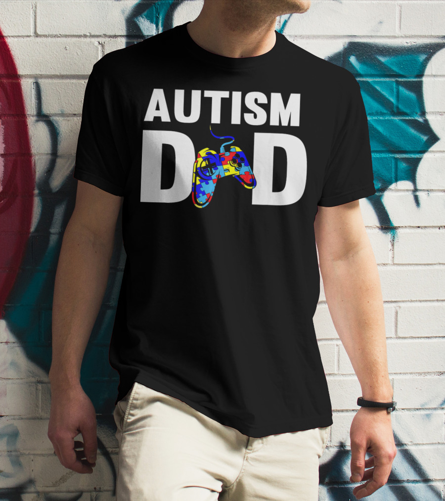 Father's Day Gamer Autism Dad Awareness Controller Puzzle T-Shirt