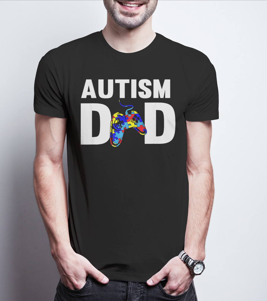 Father's Day Gamer Autism Dad Awareness Controller Puzzle T-Shirt