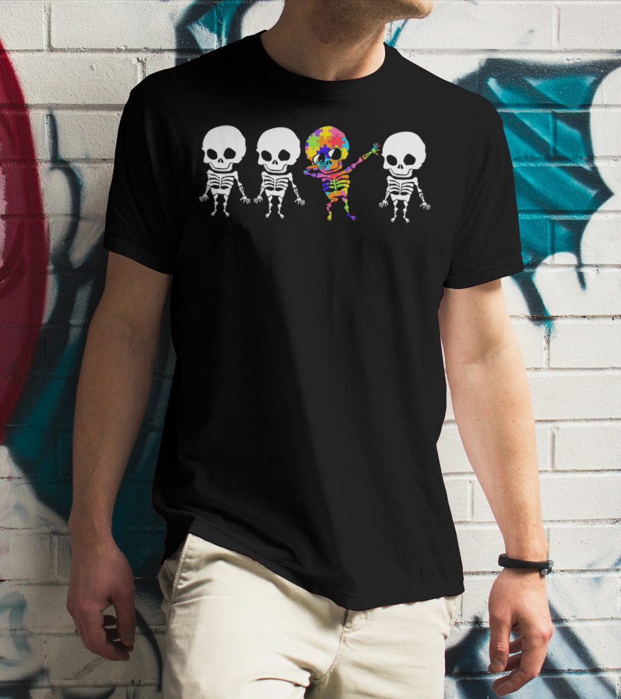 Kids Autism Awareness Puzzle Skeletons Dabbing T-Shirt