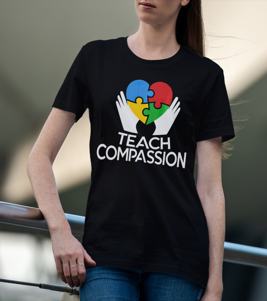Teach Compassion Heart Puzzle Autism Awareness T-Shirt