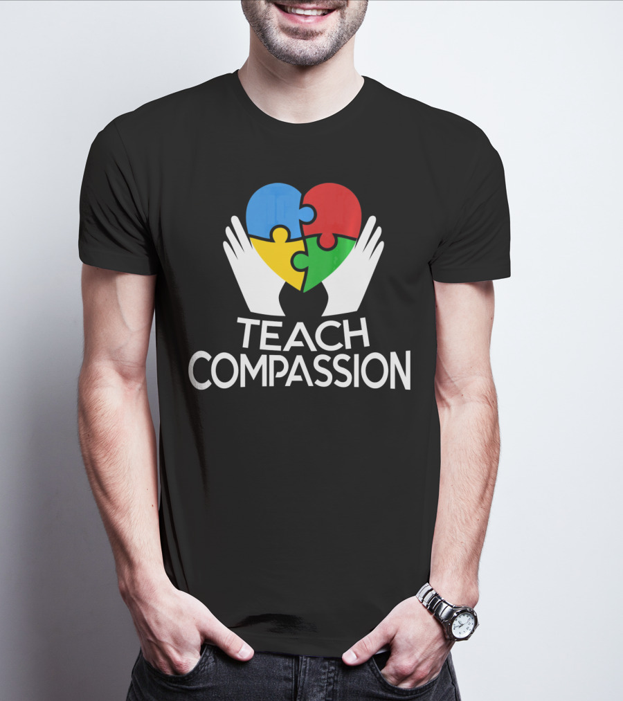 Teach Compassion Heart Puzzle Autism Awareness T-Shirt