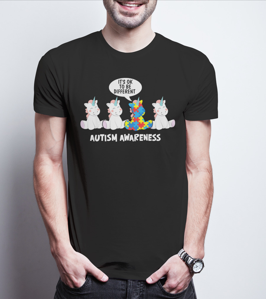 Autism Awareness Unicorn It's OK To Be Different Puzzle Piece T-Shirt